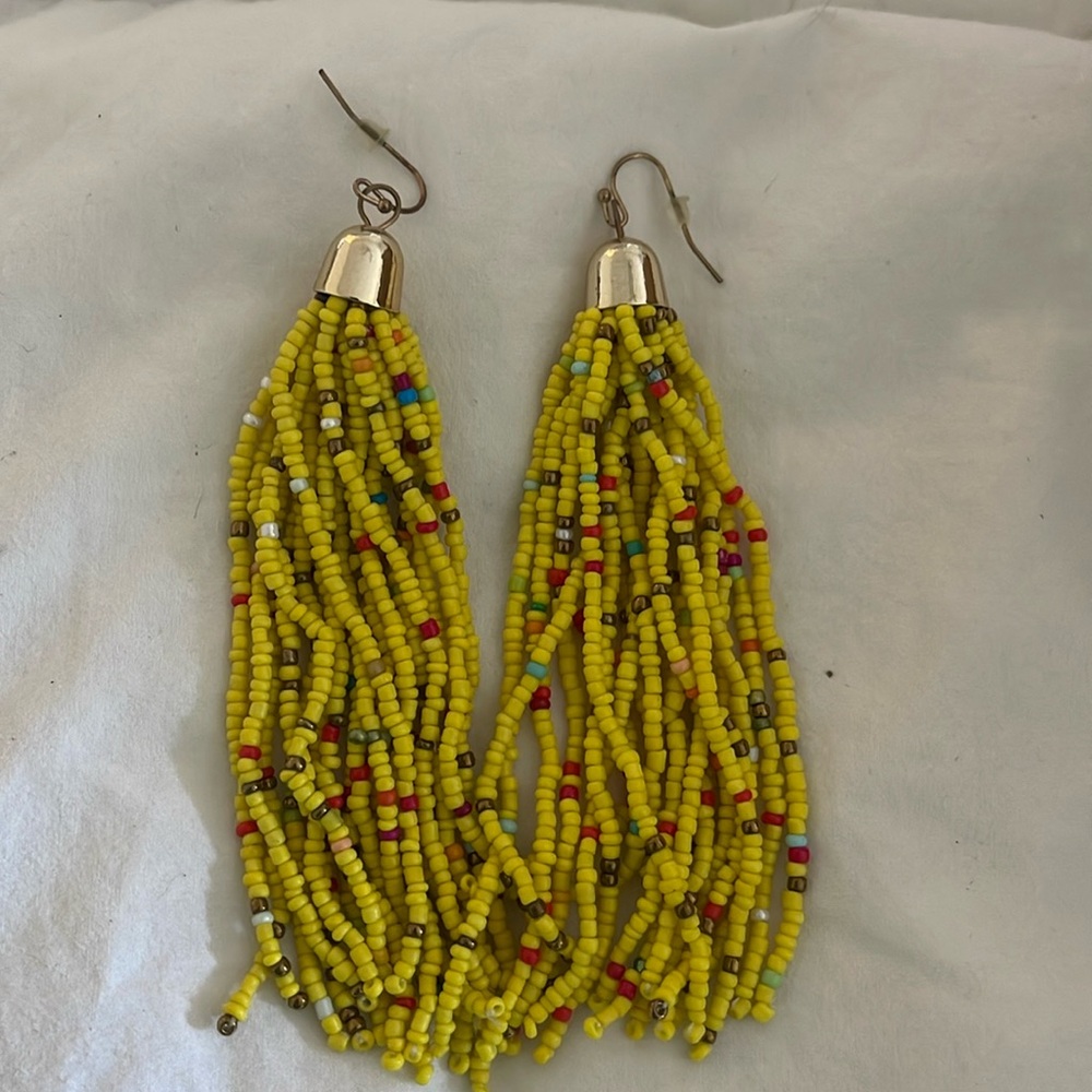 Beaded fringe statement earrings